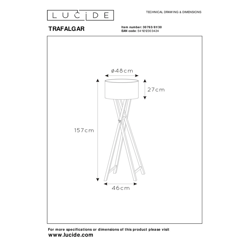 Lampe de pied Trafalgar Noir Lucide 5411212303424