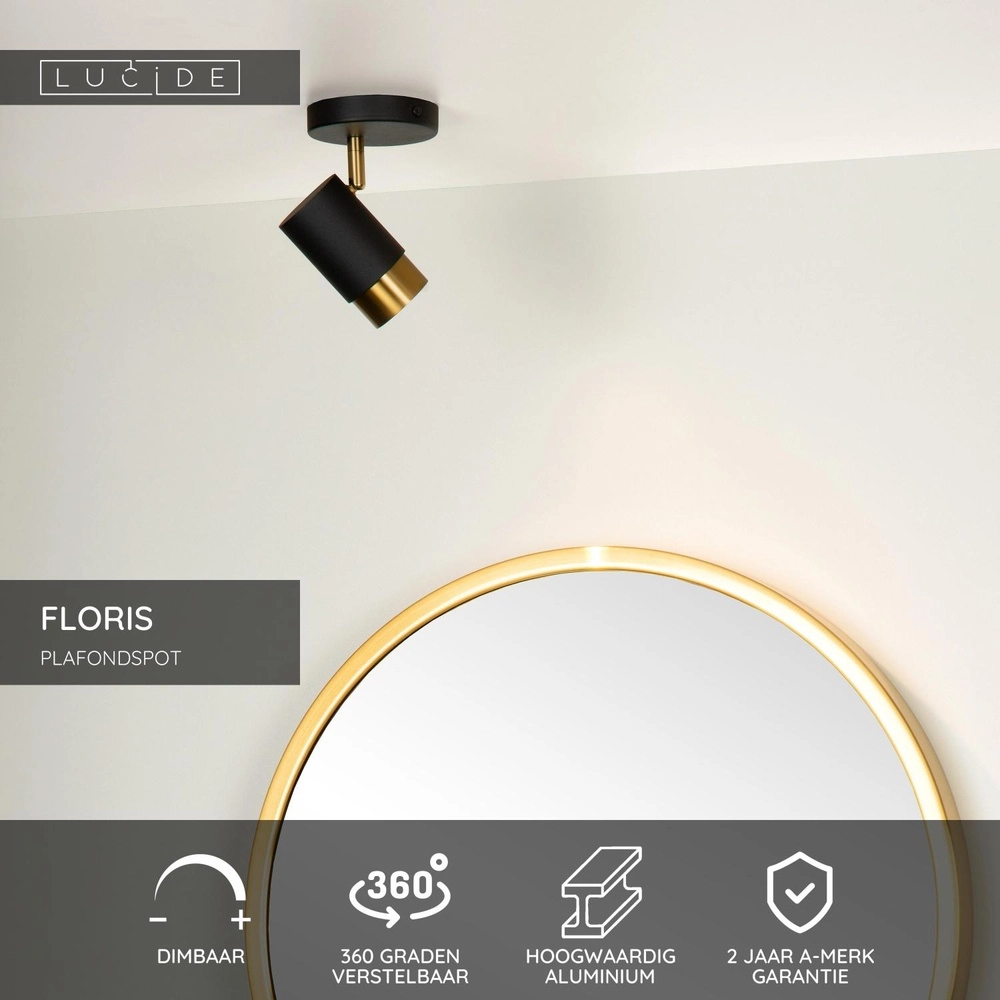 Projecteur de plafond Floris Noir Lucide 5411212351760