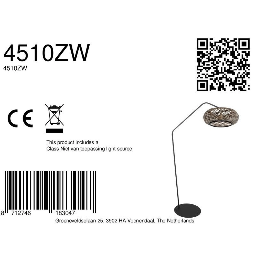 Lampe à arc ZigZag avec capot noir et rotin Steinhauer 8712746183047
