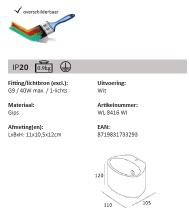 Spot mural à peindre Plaster Round Haut-Bas blanc Artdelight 8719831733293