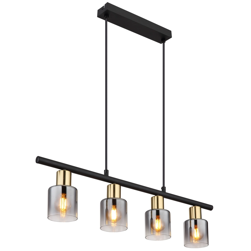 Lampe suspendue à 4 lumières Hollsy noir avec verre fumé