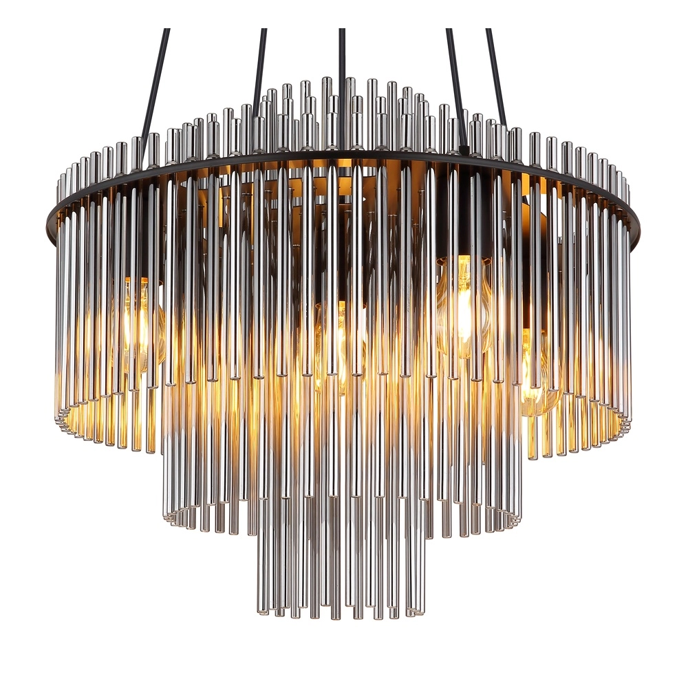 Lampe pendante Ø 50cm Gorley Noir avec tiges en verre fumé Globo 9007371509133