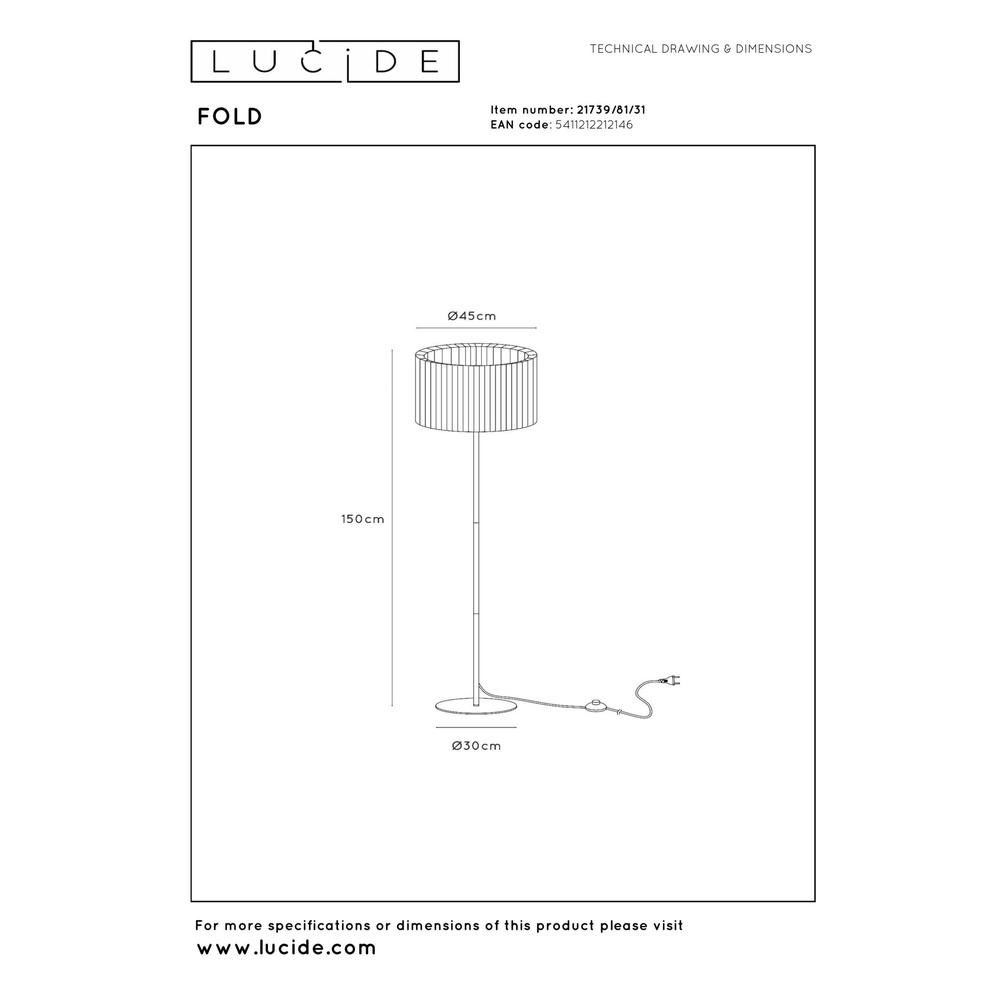 Lampadaire de conception Fold Ø 45cm x 150cm Lucide 5411212212146
