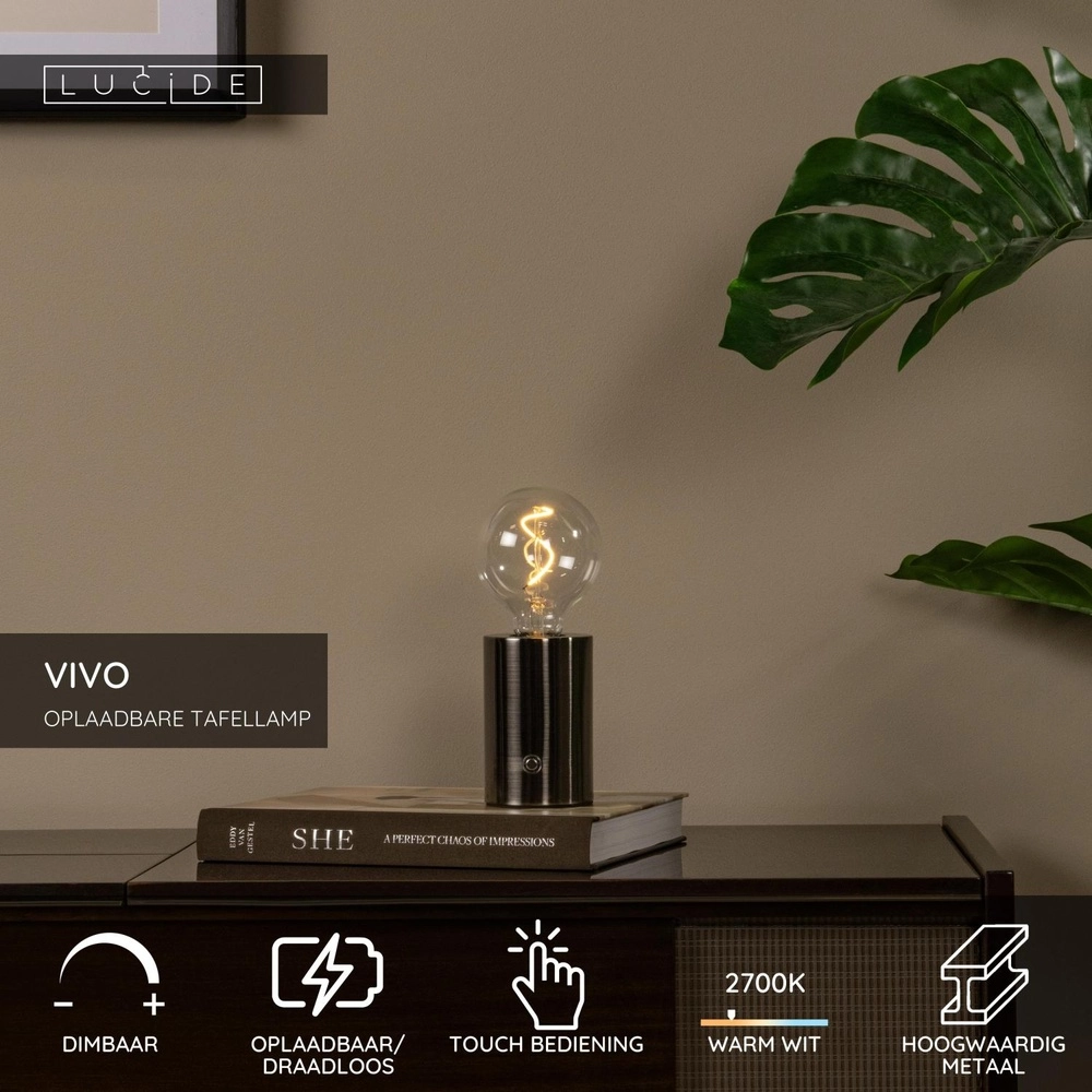 Lampe de table rechargeable Vivo Matt Chrome Lucide 5411212520852