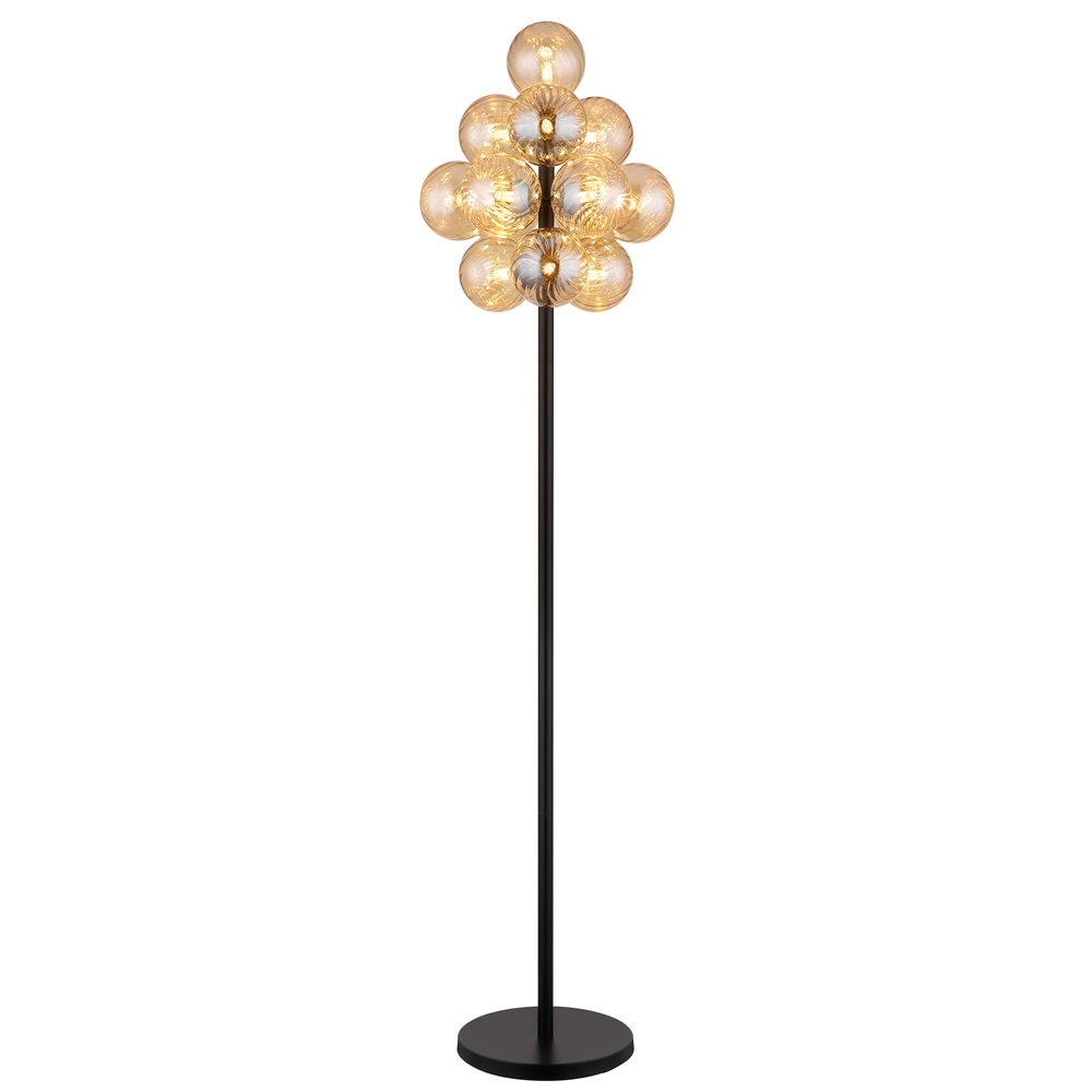 Lampe sur pied noire Conor avec verre ambré