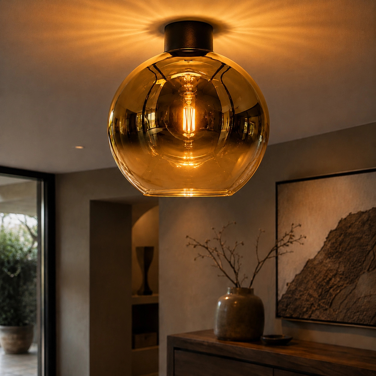 Plafonnier Ø 40cm Rosario avec verre d'or