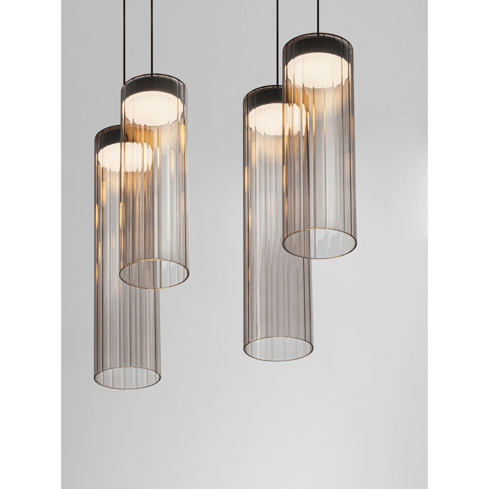 Lampe pendante de conception Brielle Anthracite avec verre moka 8-lights Lyora 5212017495433