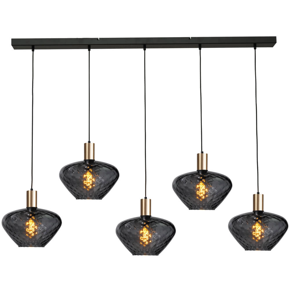 Lampe suspendue 5 lumières - dorée - Porto avec verres transparents Blossom Lampe suspendue 5 lumières - dorée - Porto avec verres transparents Blossom