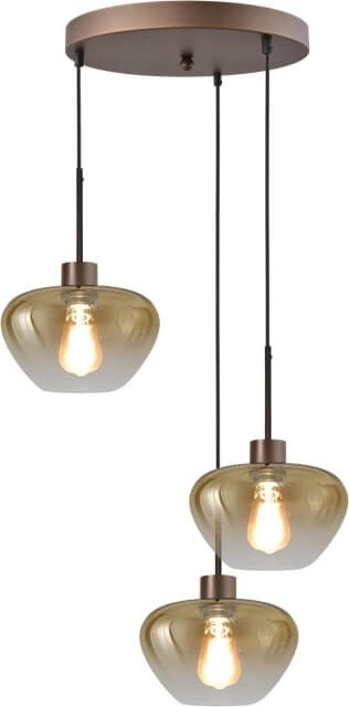 Suspension 3 lumières Genua marron avec 3x verre doré Ø 24cm