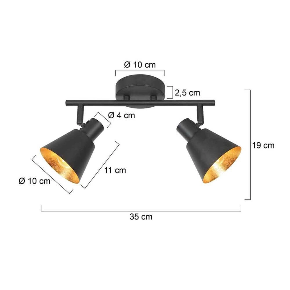 Plafonnier Oeroe noir avec or 2 lumières Steinhauer 8712746176339