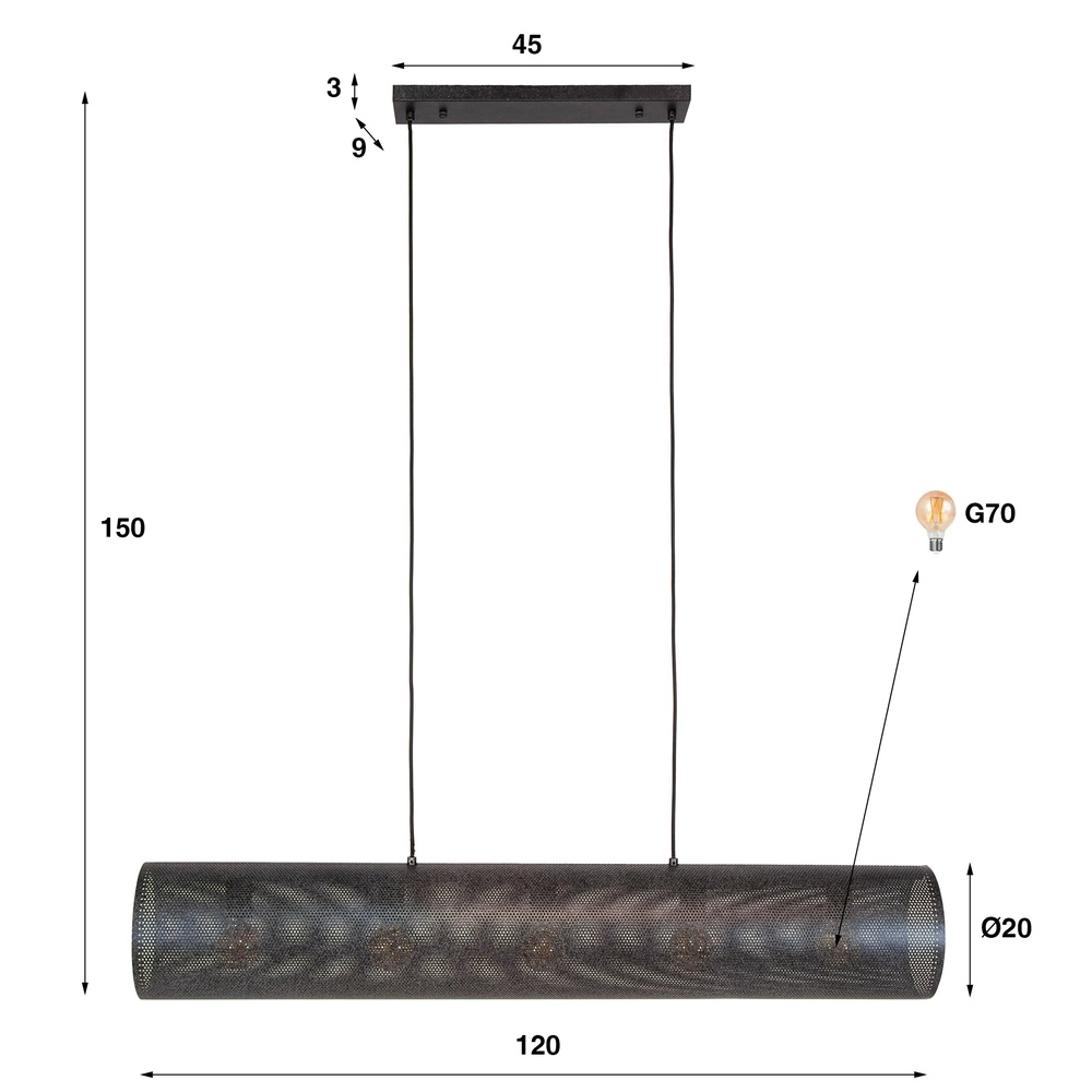 Lampe suspendue horizontale en maille Tubon 120cm - 5x E27 Lyora 8716803512245