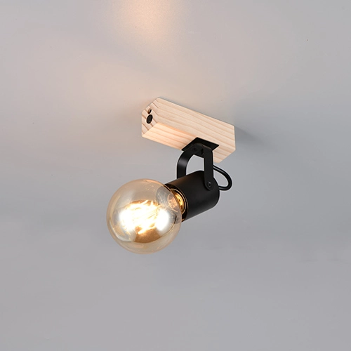 Lampe de plafond Lynar noir avec bois