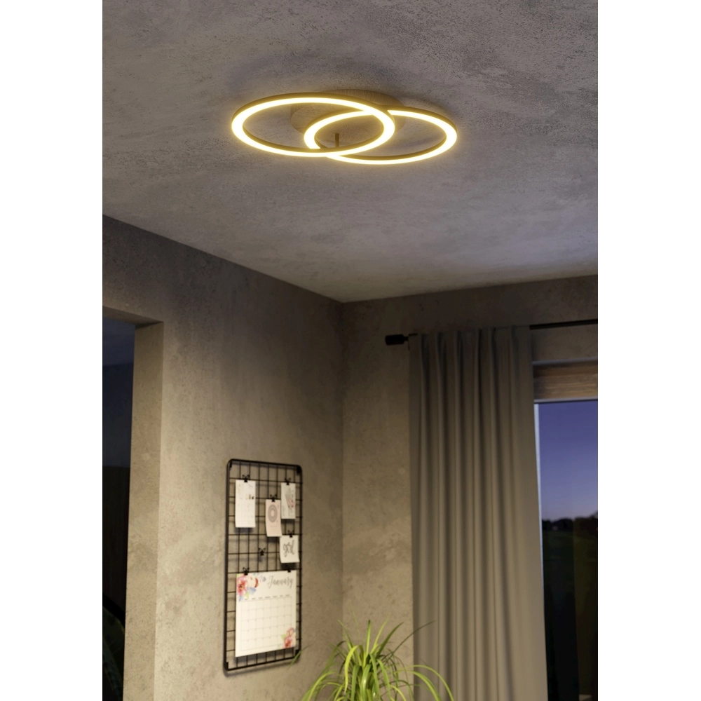 Lampe de plafond Zigbee Lomaltas-Z noir avec aspect bois - rond Eglo 9008606327898