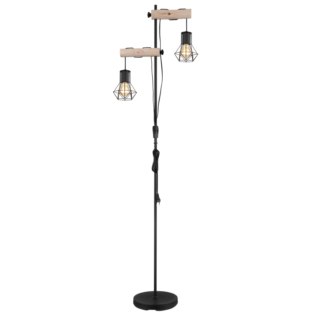 Lampe de pied Priska noir avec bois Globo 9007371443840