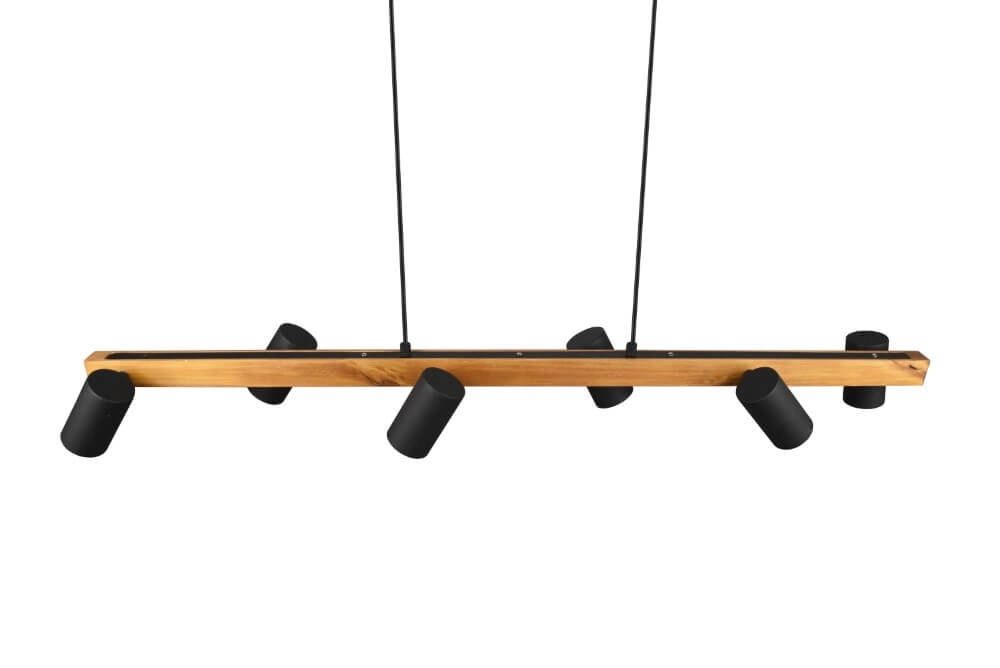 Lampe suspendue Marley 6 lumières noir avec bois Trio 4017807523843