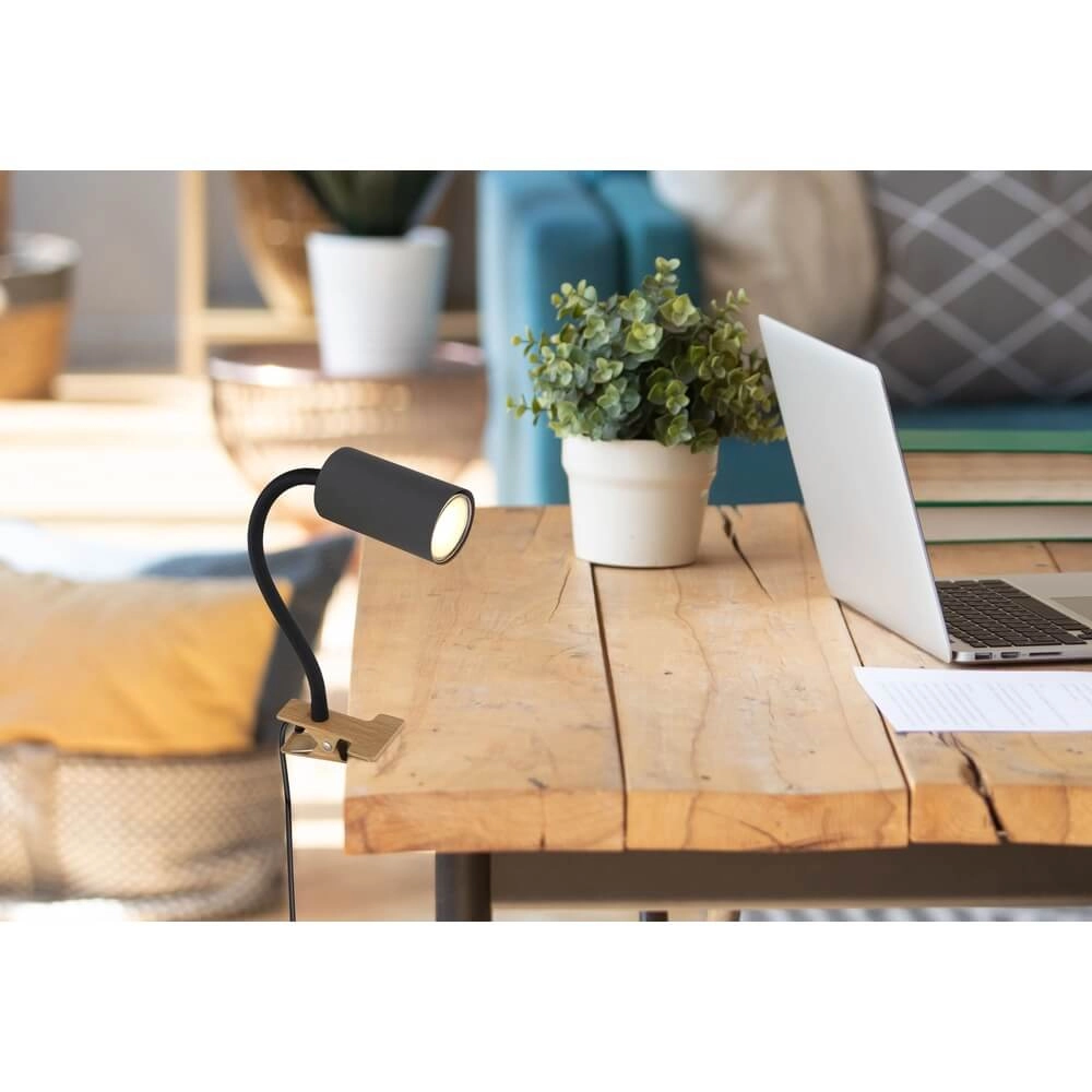 Lampe à pince noire Robby avec du bois Globo 9007371436880