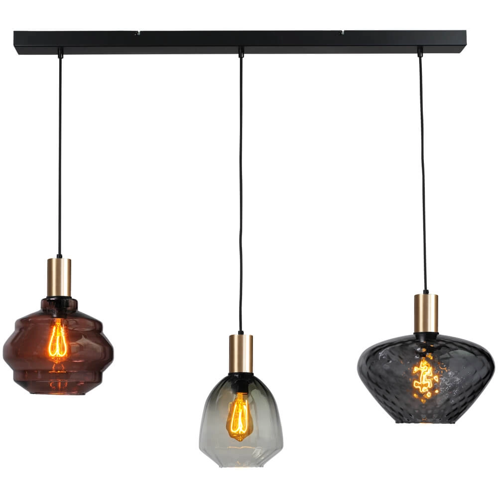 Lampe suspendue 3 lumières - dorée - Porto avec des lunettes différentes