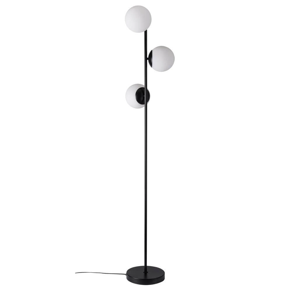 Lampadaire Lilly 3 lumières noires avec sphère blanche