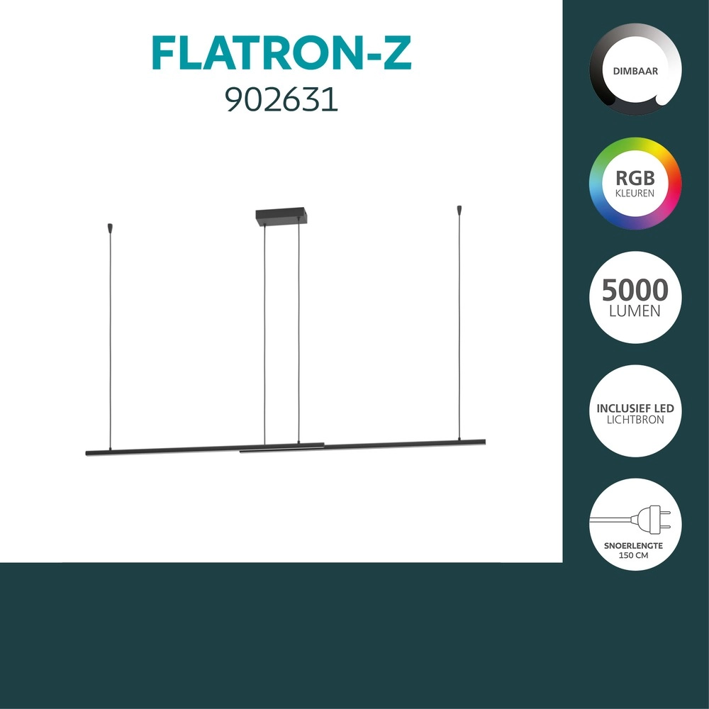 Lampe suspendue intelligente Flatron-Z noir 150cm Eglo 9008606390564