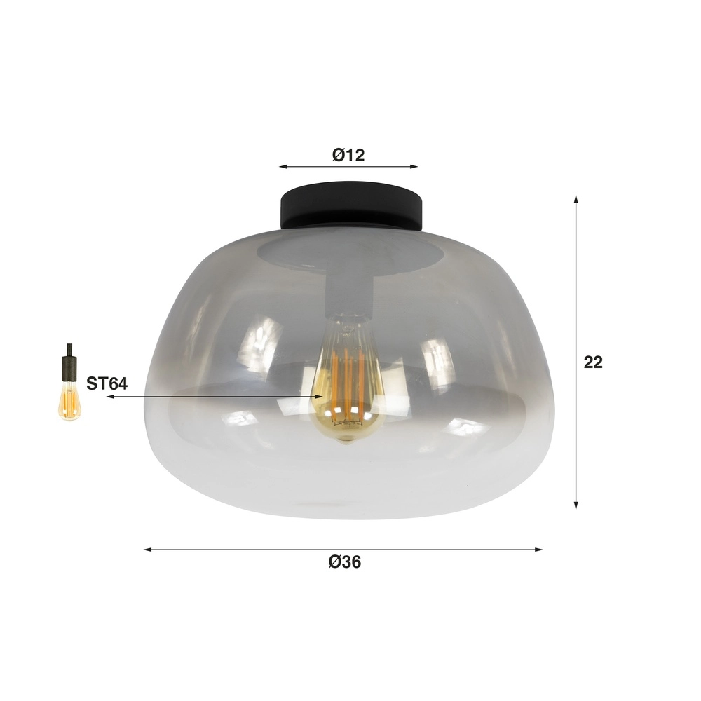 Lampe de plafond en verre Pulse Ø 36cm - verre fumé Lyora 8716803512047