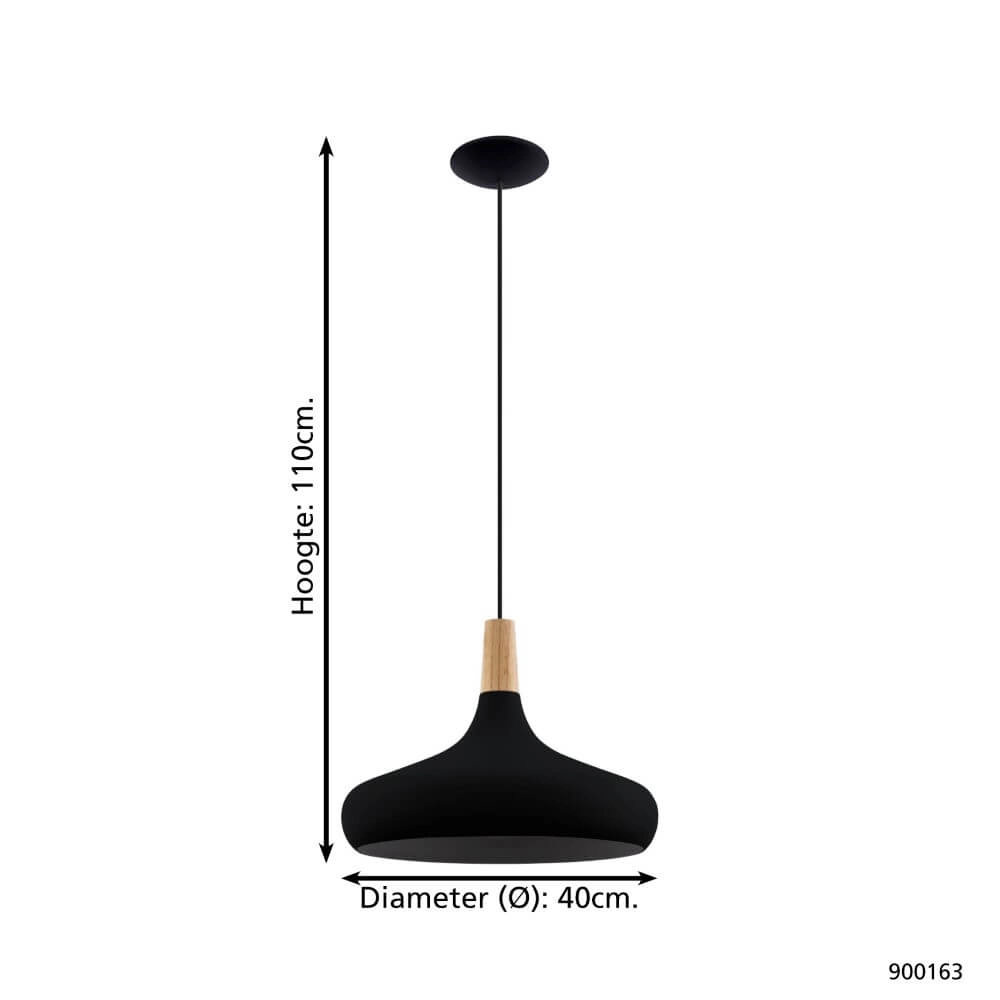 Lampe suspendue noire Sabinar Ø 40cm avec bois Eglo 9008606235797
