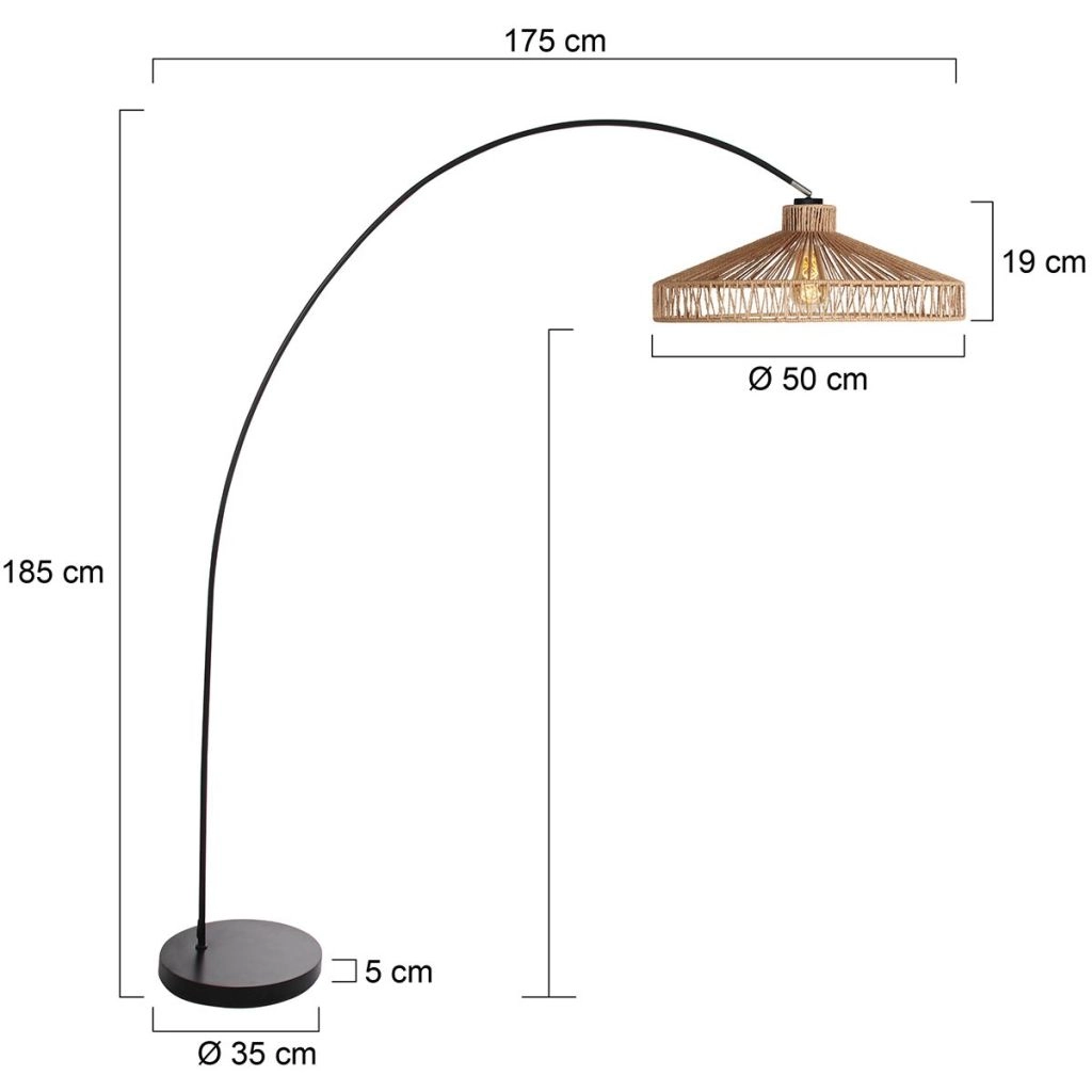 Lampe à arc noir Solva avec une teinte en bambou Ø50cm Steinhauer 8712746182637