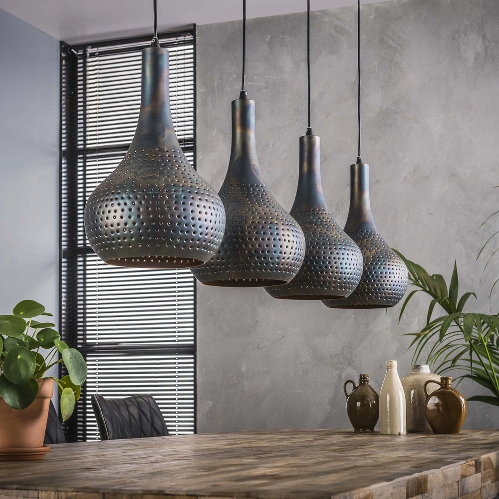 Lampe suspendue à trou pour table à manger Punch 4x E27 - brun noir Lyora 8716803512979
