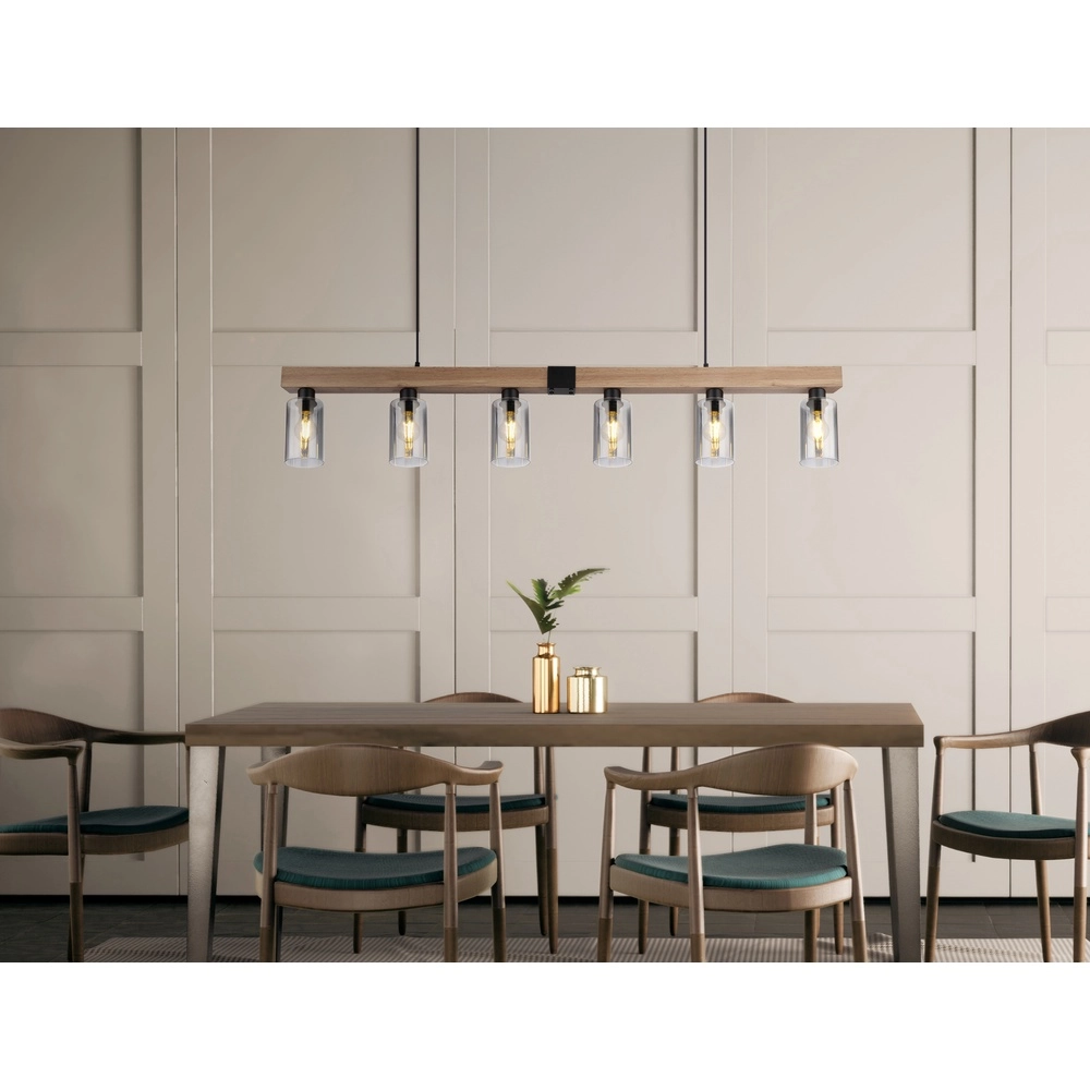Lampe suspendue Hadera Noir à 6 lumières avec verre fumé Globo 9007371443253