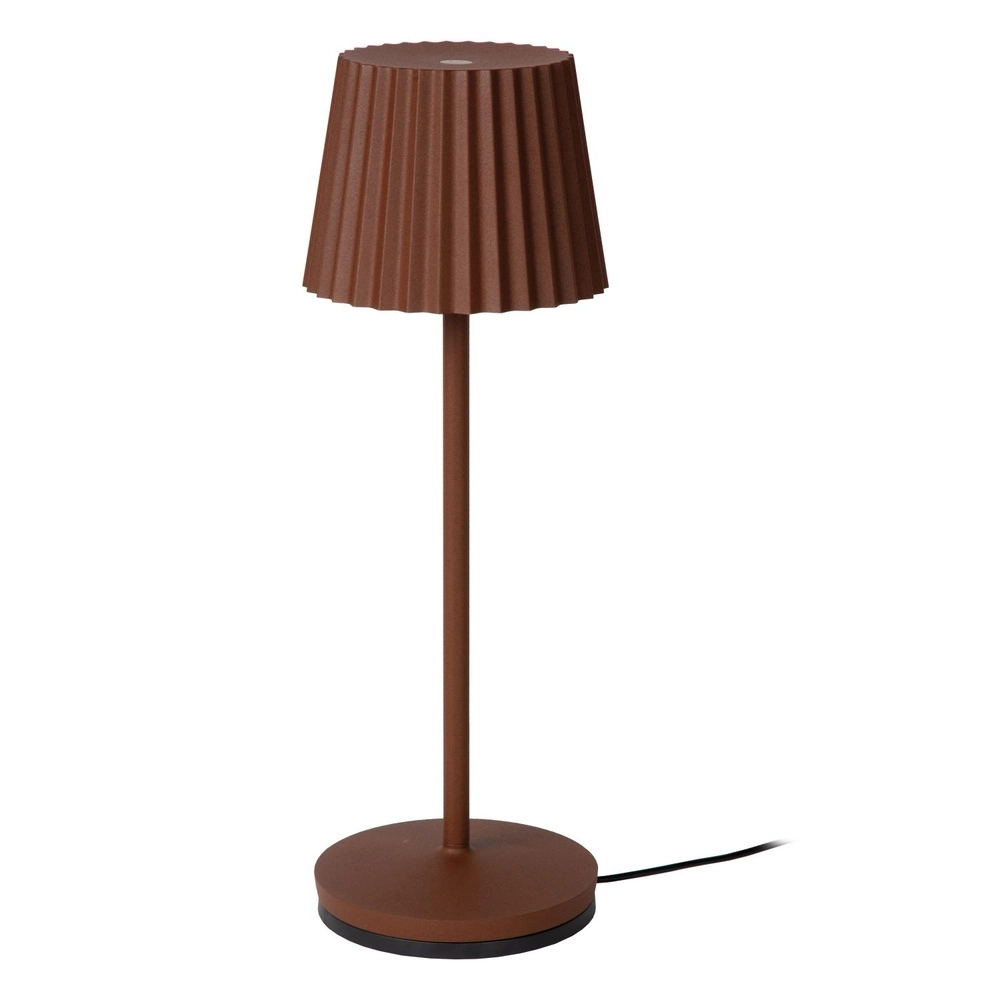 Lampe de table rechargeable Justine Bruit rouille avec station de recharge Lucide 5411212272195