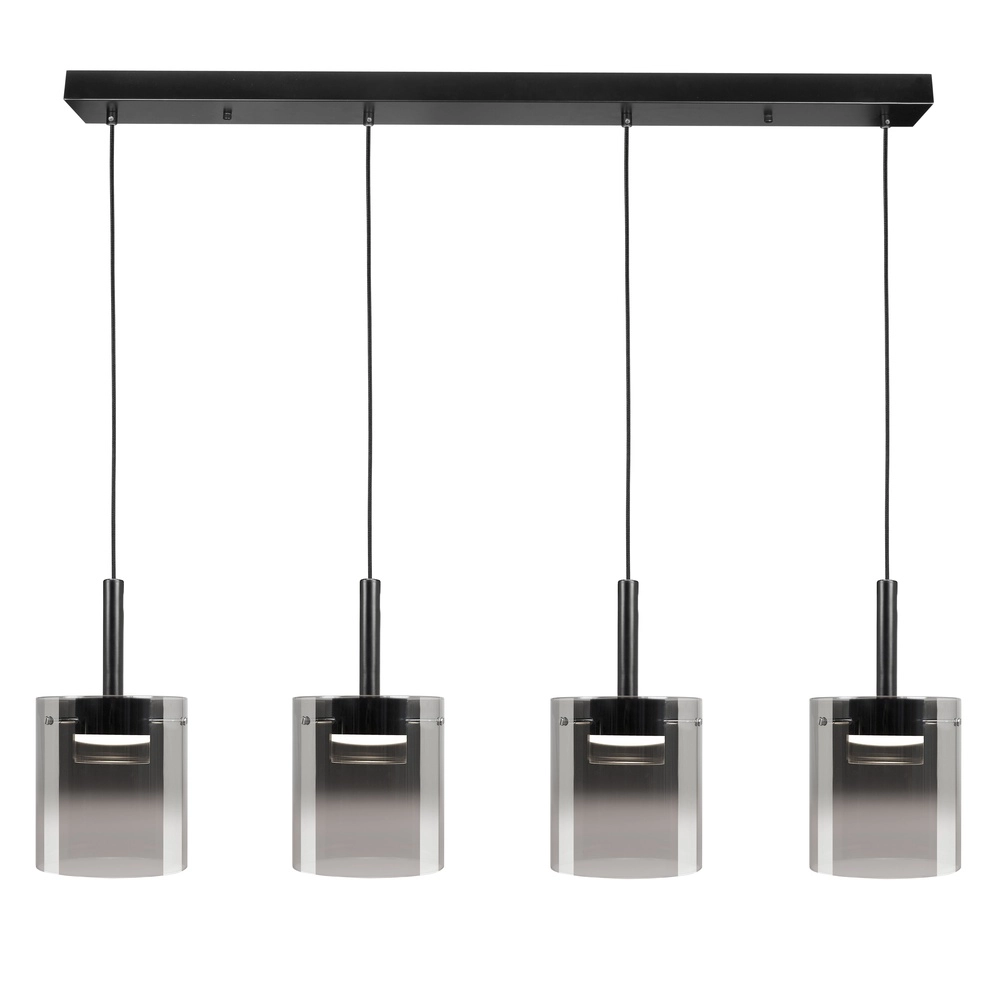 Suspension 5 lumières Salerno noir avec verre fumé