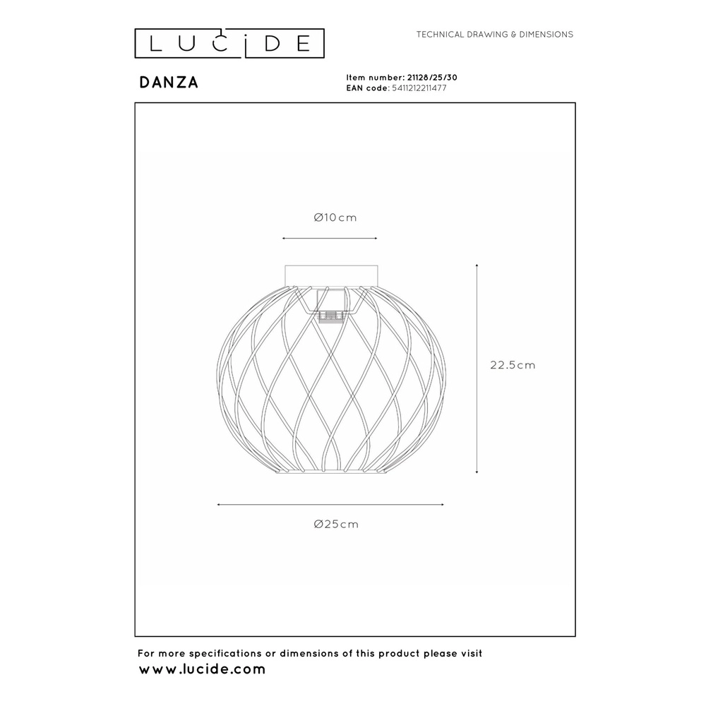 Lampe de plafond Danza noir Ø 25cm Lucide 5411212211477