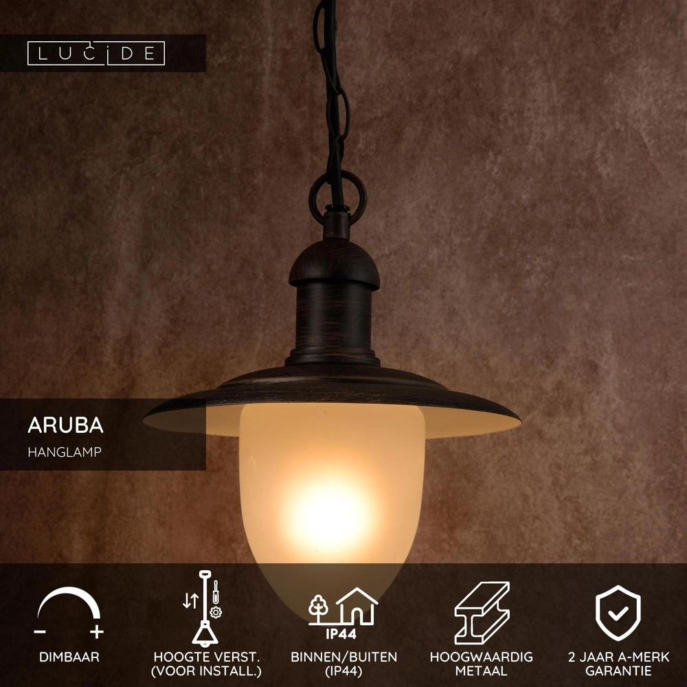 Lampe pendante de campagne Aruba brun rouille Ø 25cm IP44 Lucide 5411212113511