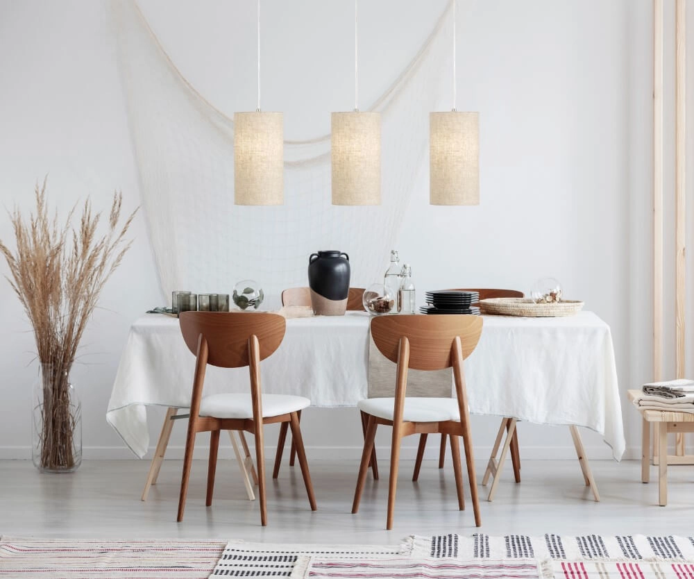 Lampe suspendue 3 lumières Thor avec du lin couleur sable Fischer & Honsel 4003694605847