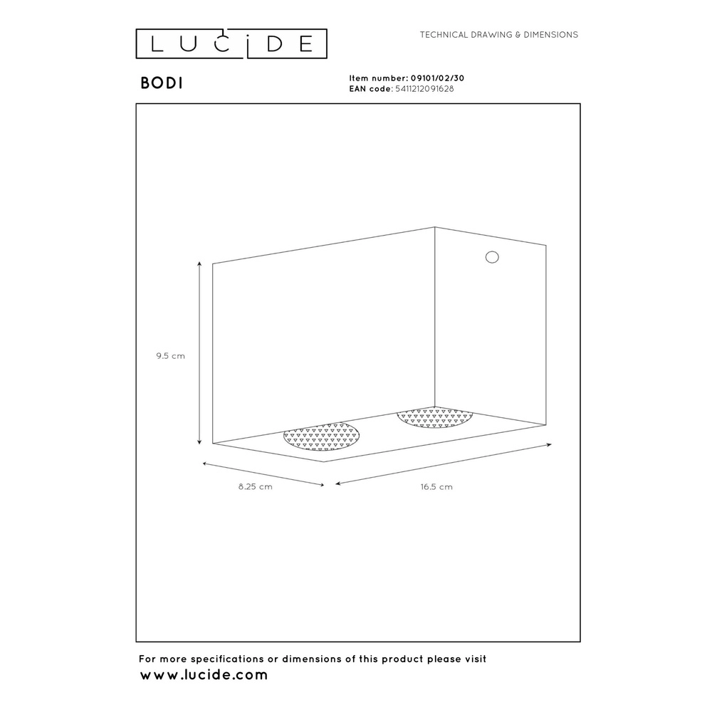Projecteur de plafond Bodi 2-noir clair Lucide 5411212091628