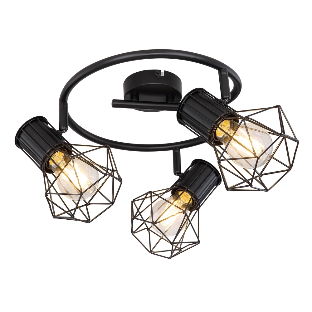 Lampe de plafond ronde Priska Noir à 3 lumières Globo 9007371403172