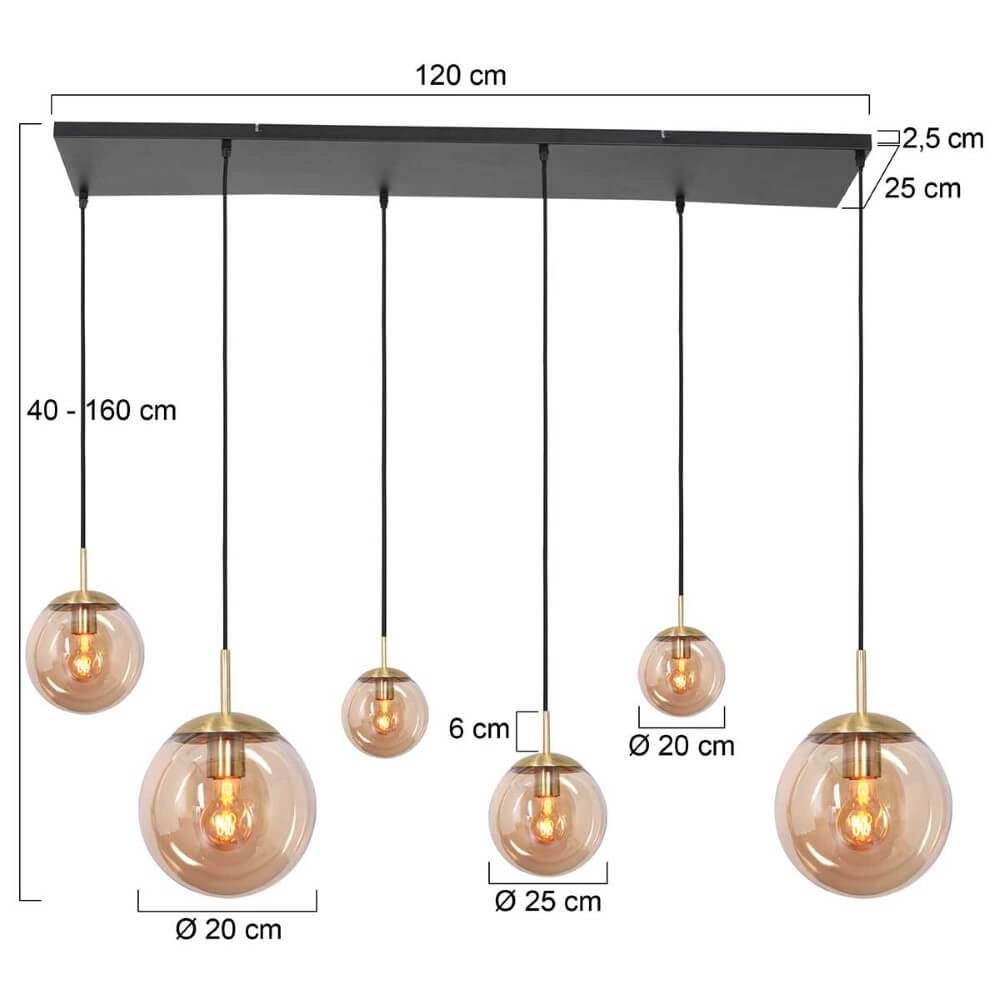 Lampe suspendue en verre à 6 lumières Bolique or avec verre ambré Steinhauer 8712746166415