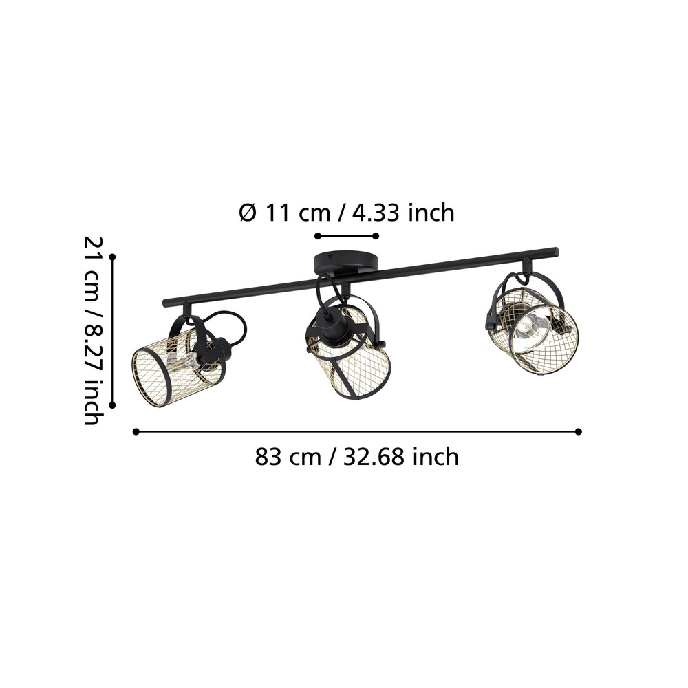 Lampe de plafond à 3 lumières Dellow noir avec or Eglo 9002759435332
