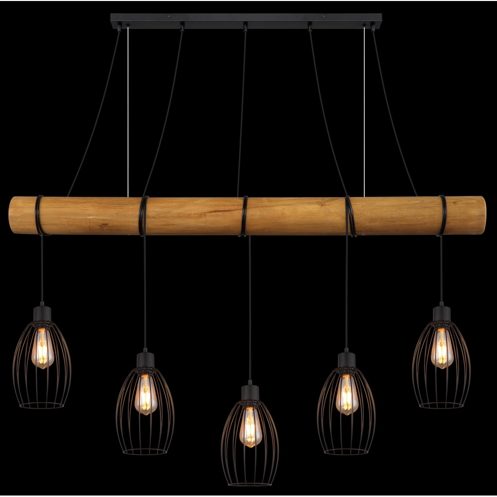Lampe pendante de campagne Berti Bois à 5 clairs avec noir Globo 9007371586325