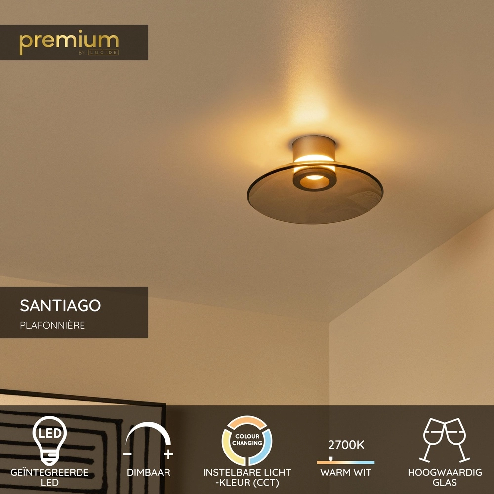 Lumière LED de plafond Santiago Ø 23cm - champagne avec verre ambré Premium by Lucide 5411212221889