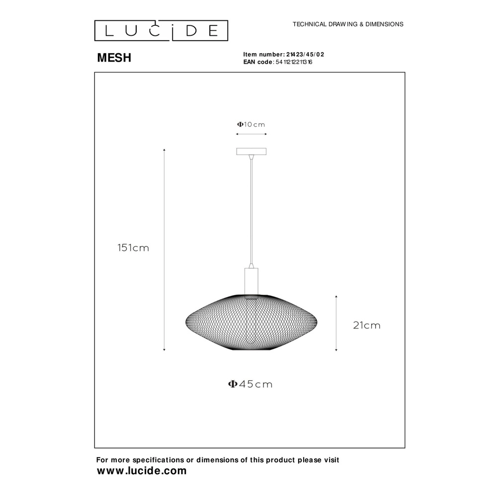 Lampe pendante en maille Mesh Ø 45 cm d’or Lucide 5411212211316