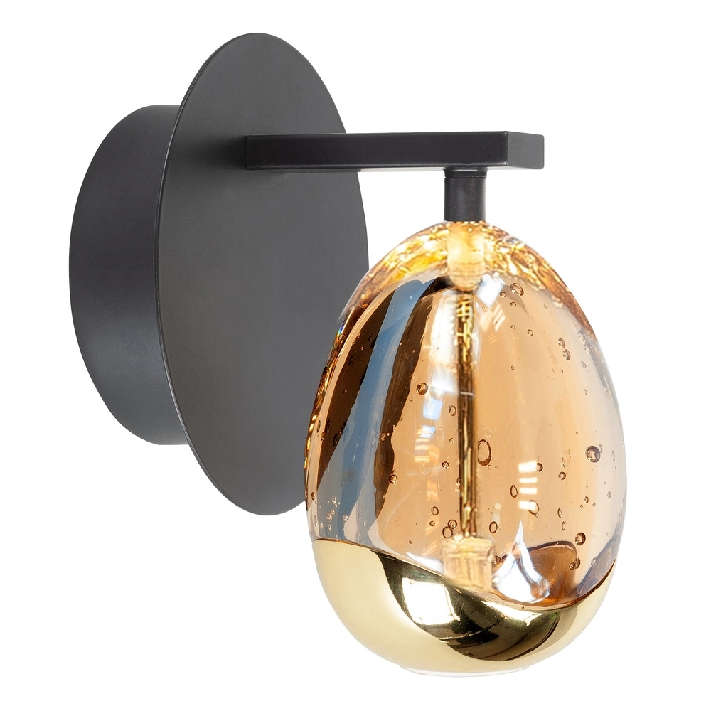 Applique murale Golden Egg noir avec verre ambré Applique murale Golden Egg noir avec verre ambré