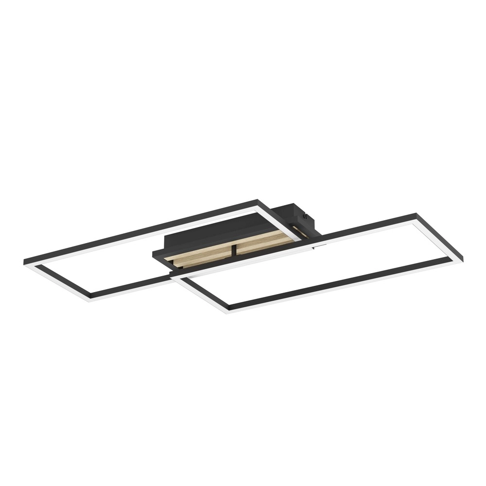 Lampe de plafond moderne Cembrano Rectangle noir avec bois