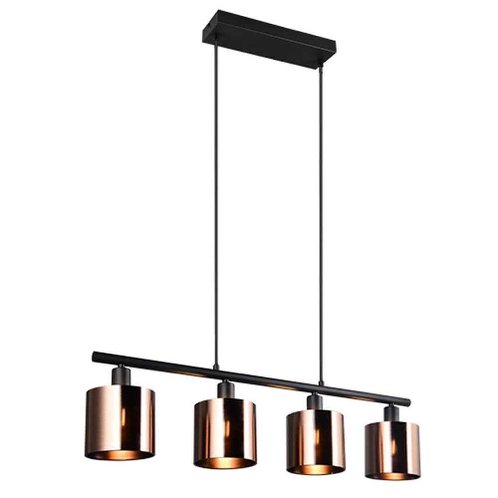 Suspension 4 lumières Jason noir avec bronze cuivré
