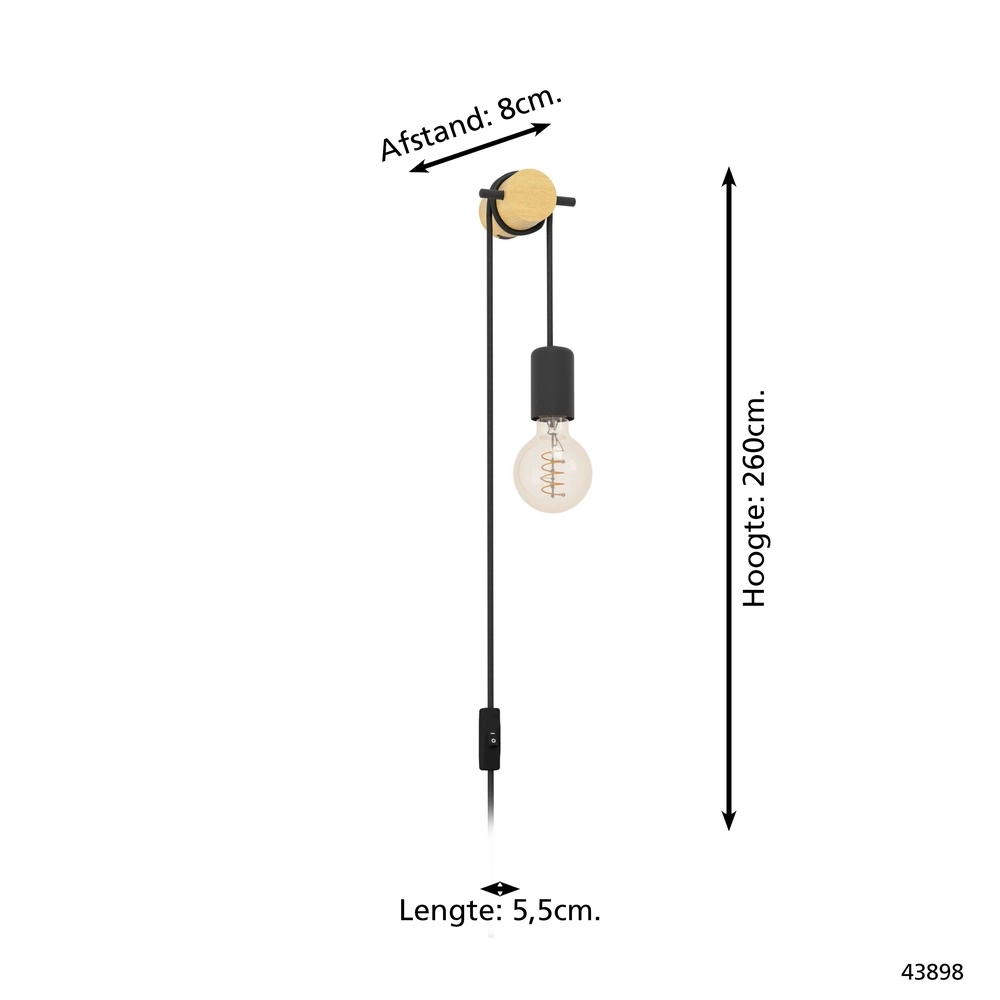 Lampe murale Buddon Aspect bois avec interrupteur Eglo 9002759438982