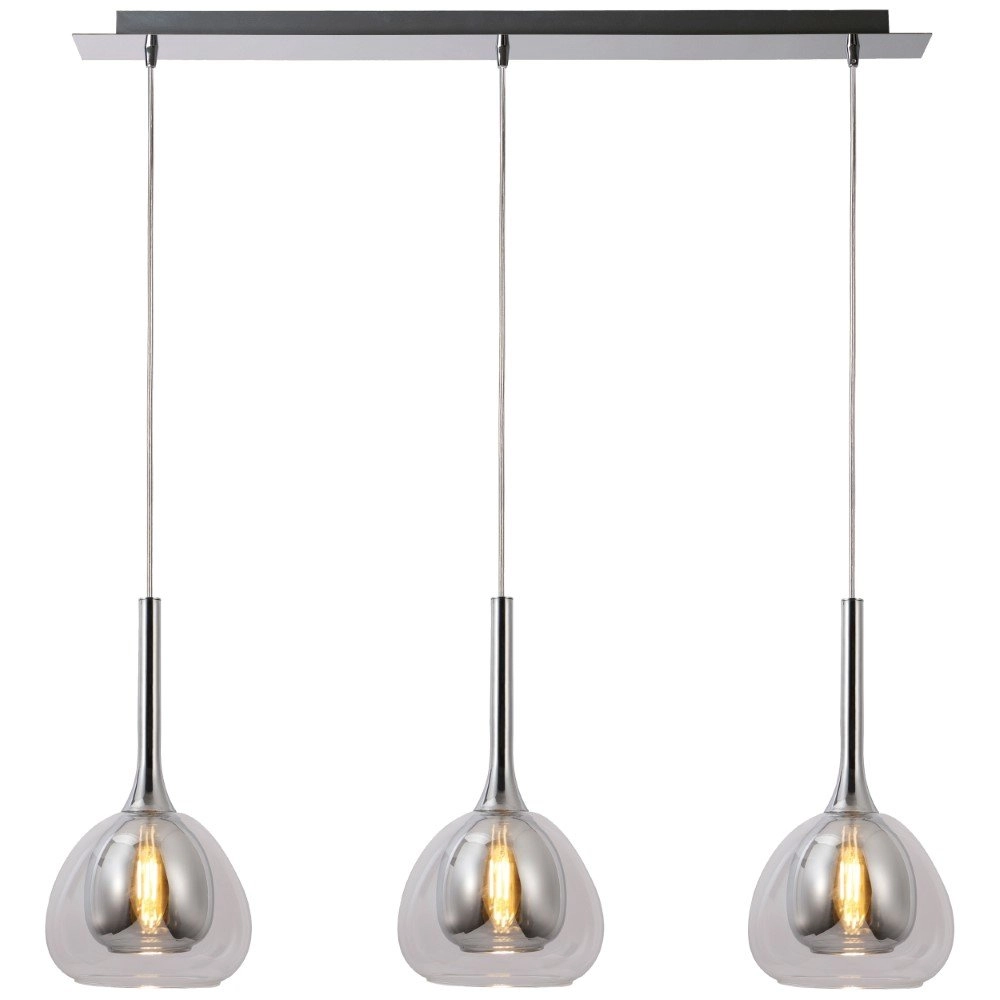 Lampe suspendue salle à manger Hadan chrome avec verre fumé Lampe suspendue salle à manger Hadan chrome avec verre fumé