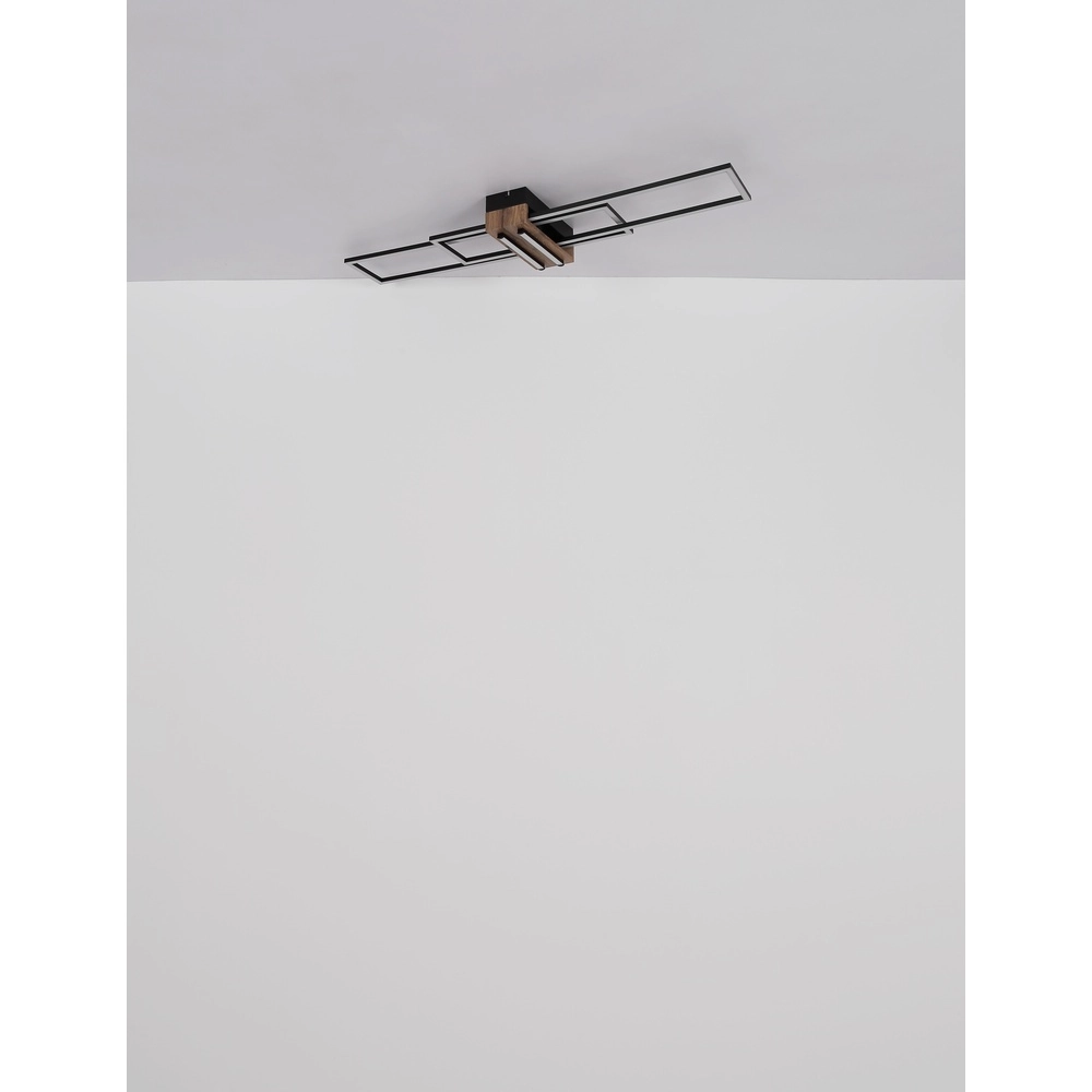 Lampe de plafond moderne Dakari noir avec bois Globo 9007371528479