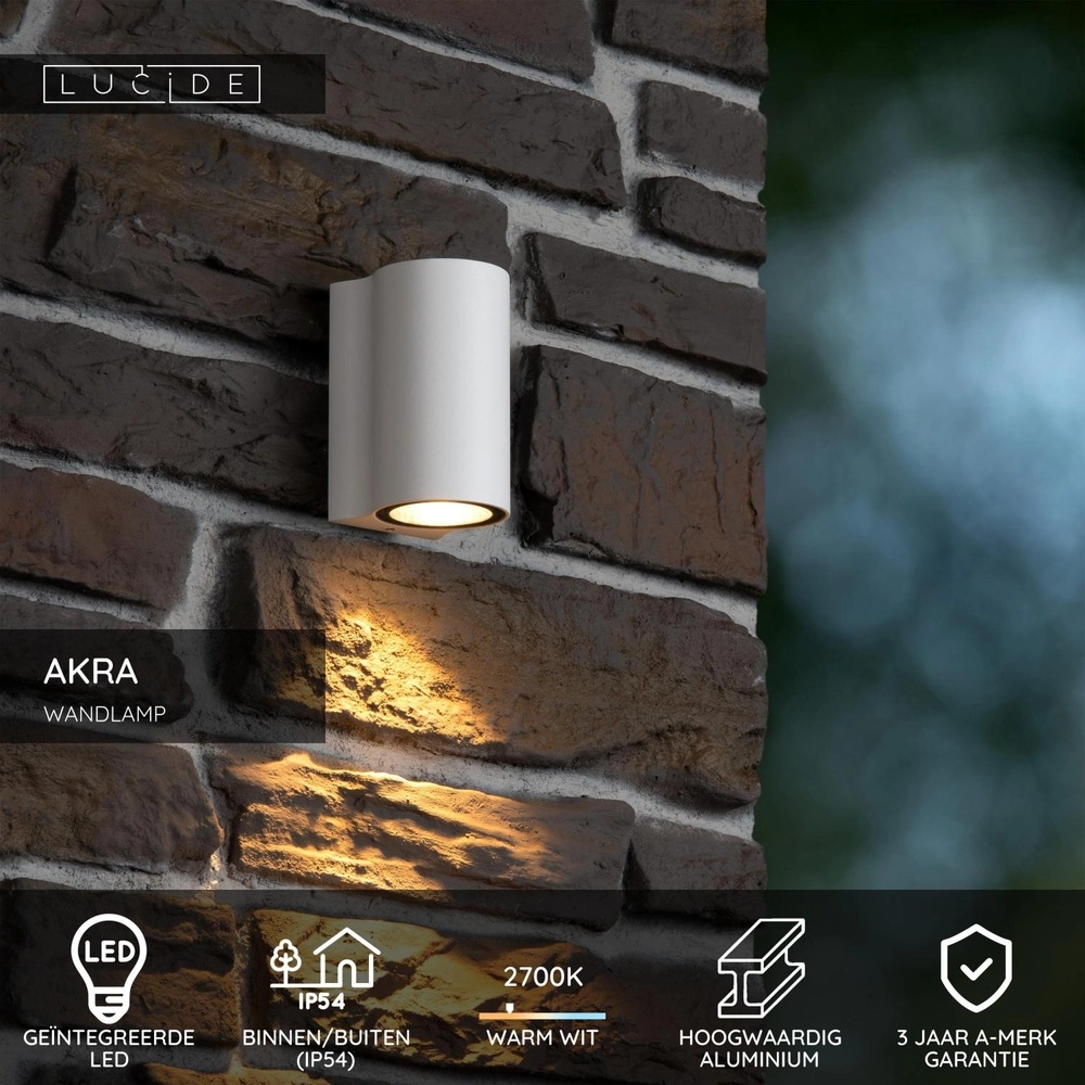 Lampe murale de conception Akra IP54 blanc défoncé Lucide 5411212334039