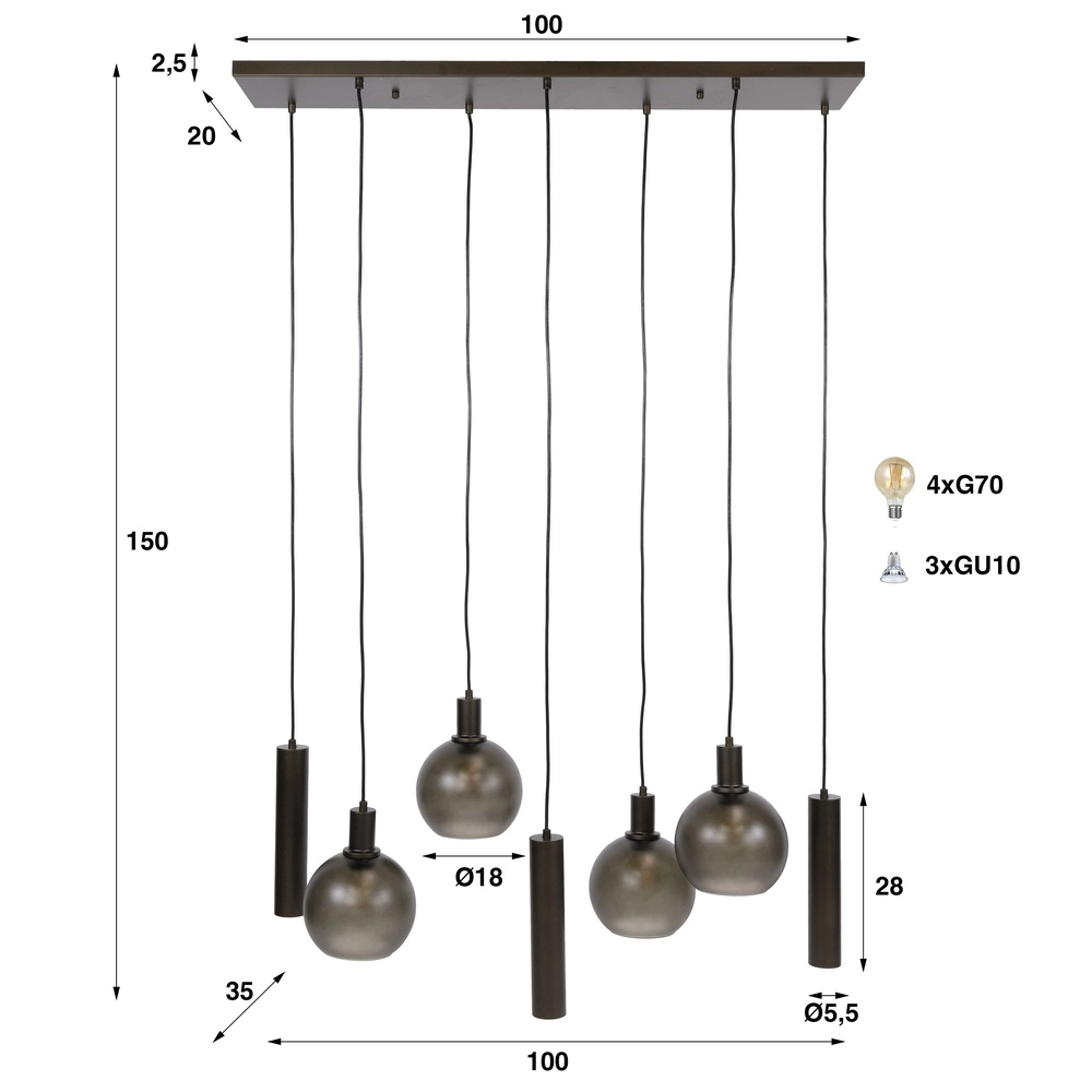 Lampe pendante de table à manger Sfera avec des boules de verre et des pendentifs Lyora 8716803512399