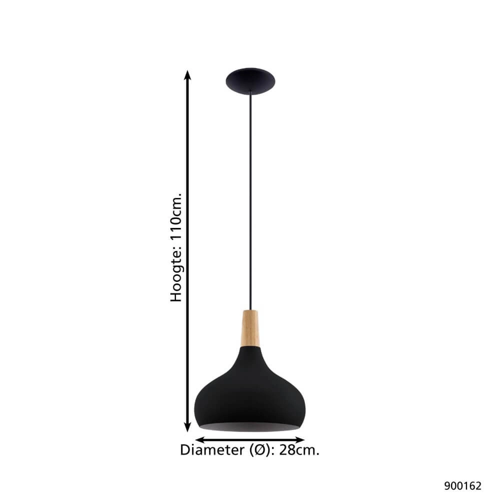 Lampe suspendue noire Sabinar Ø 28cm avec bois Eglo 9008606235780