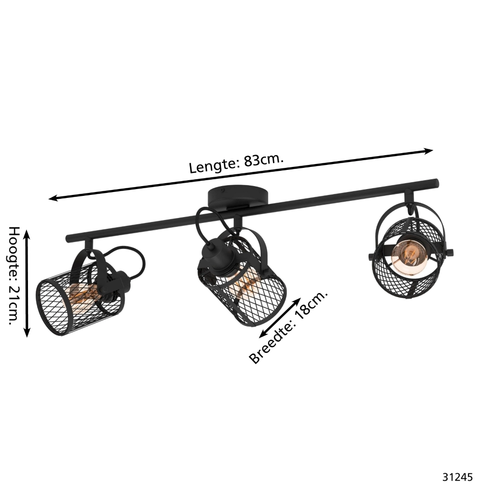 Plafonnier Dellow 1 noir 3 lumières Eglo 9002759312459